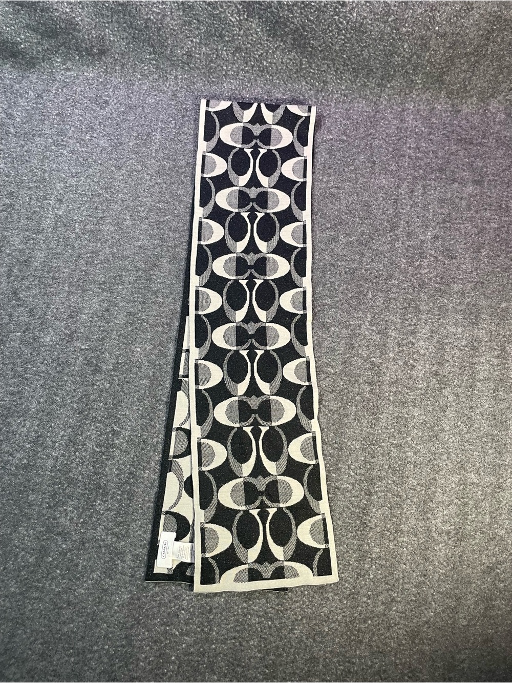 Coach C Knit Scarf One Size Fits All Black/Silver 60” X 7.5” F83834 See Pictures